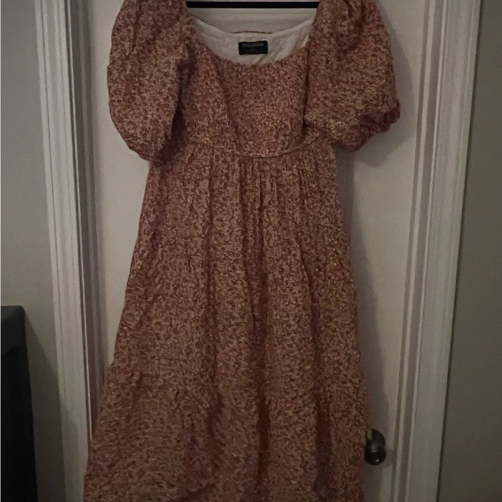 MINKPINK Floral Puff Sleeve Midi Dress in Rust and Yellow